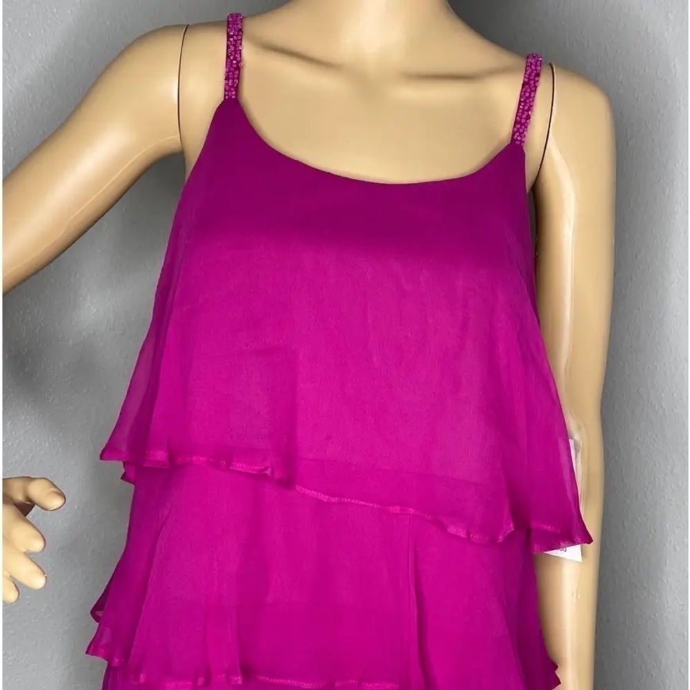 NWT Fuchsia Silk Cocktail Dress Beaded Size 6 Homecoming Dress Semiformal Mini - Picture 4 of 8
